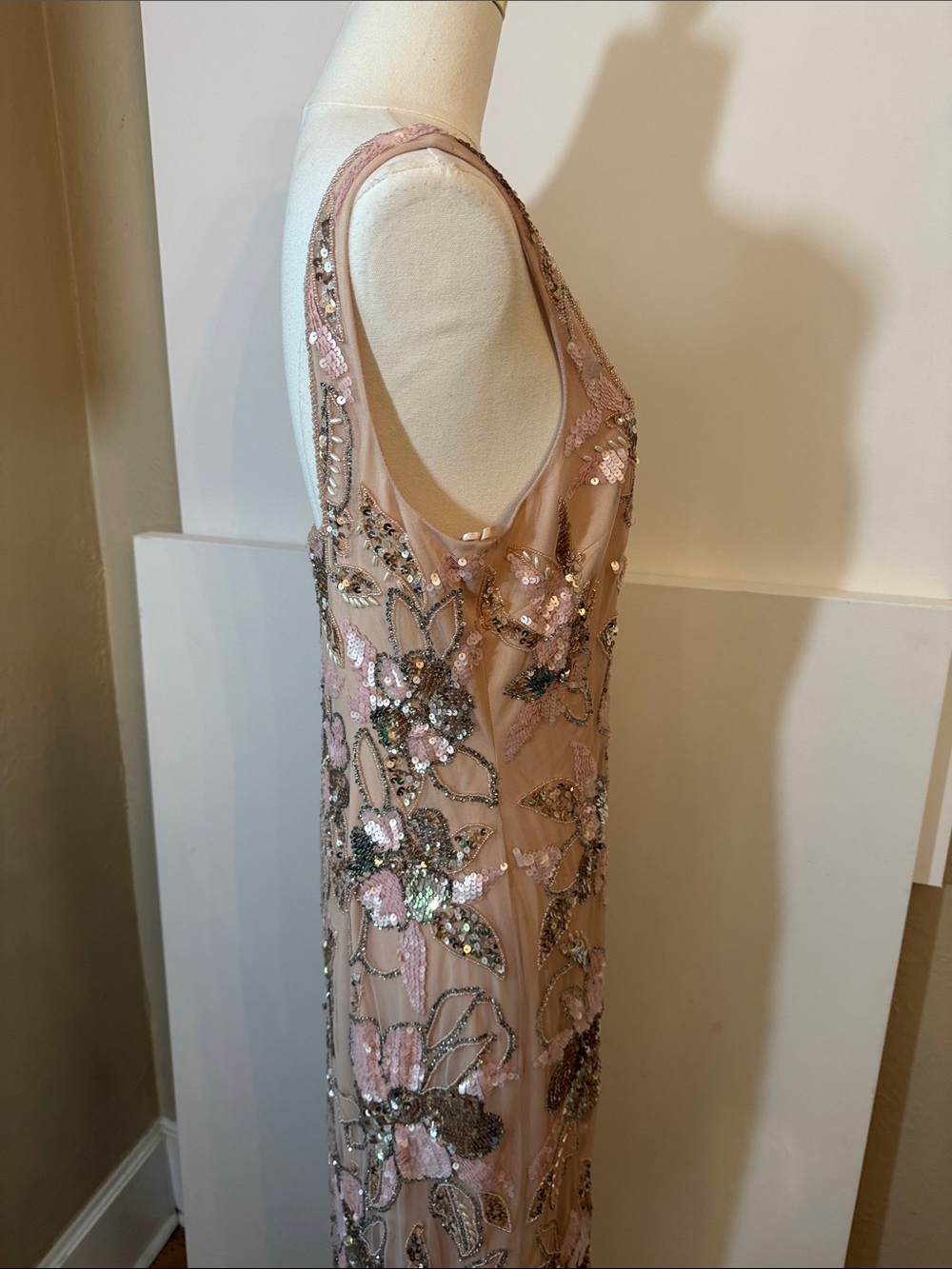Aidan Mattox size 14 New w tags Floral  Beaded Sleeveless Gown blush pink - Picture 6 of 12